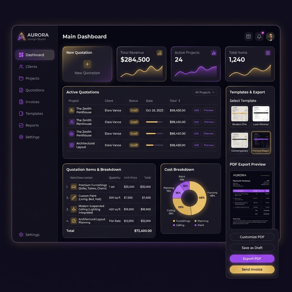 Radhe Quotation System Mockup